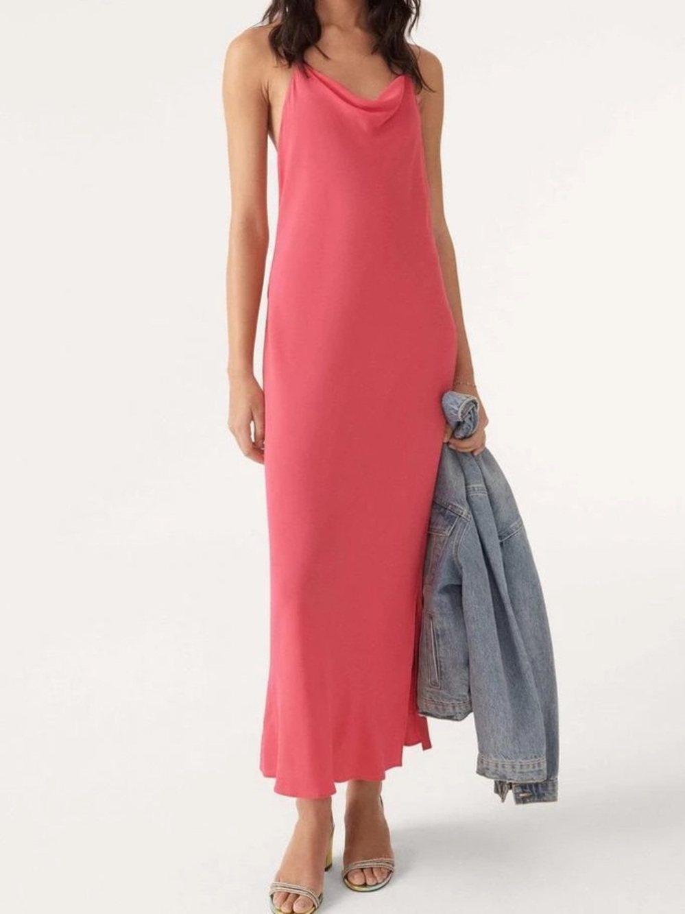 ba&sh fame Pink Cowl-Neck Midi Slip Dress